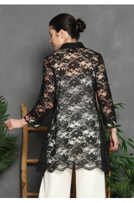 Lyne Halim Rosa Alba Brukat Bordir Blouse – Kebaya Wanita Lace Hitam, BLO-3394